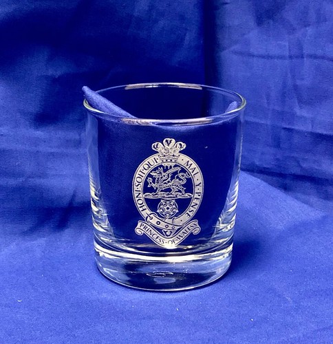 UK British Army Regimental engraved Whisky glass with regimental cap badges. - Picture 41 of 73
