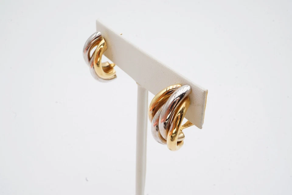 14k Yellow White Gold Omega Back Earrings - Image 4 of 4