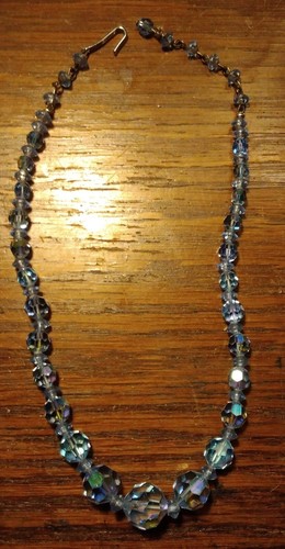 Vtg Blue Crystal 16" Necklace Graduating Size Austrian Multicolor AB Glass Bead - Picture 7 of 10