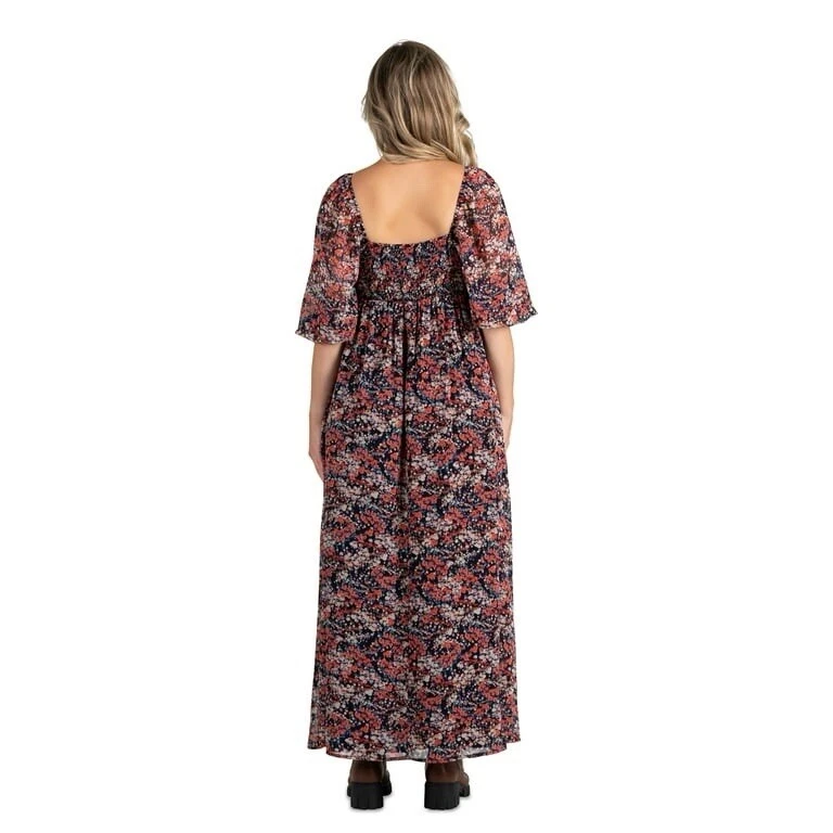Destination Maternity Women's Smocked Babydoll Maternity Maxi Dress Floral XXL - Image 3 of 4