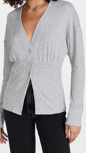 LNA Womens Cardigen Sweater Brushed Ribbed FW2147 Heather Gray Size Large - Picture 6 of 7