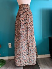 Vintage Deadstock 1970s brown floral maxi skirt velour velvet brown neutral