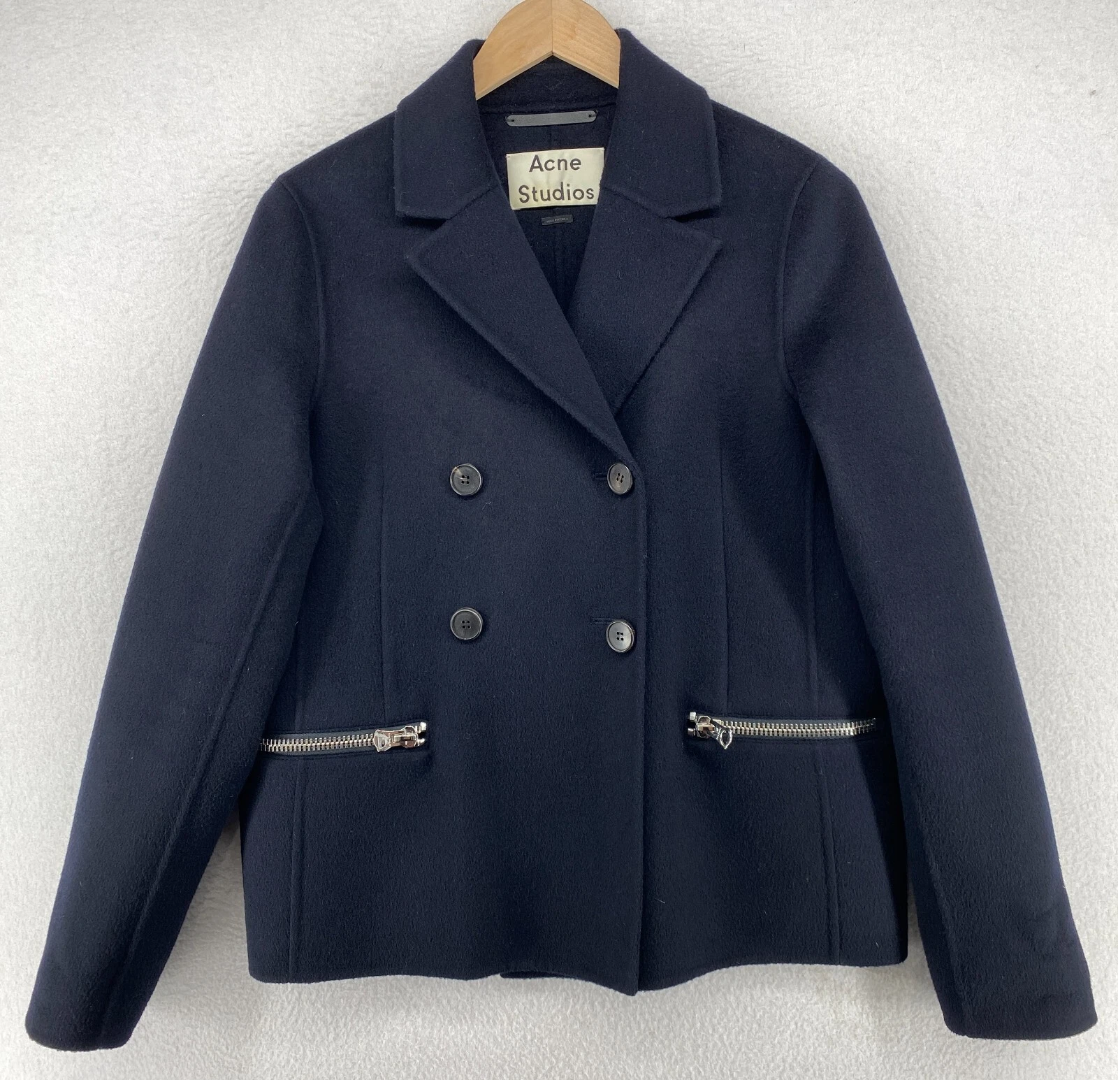 ACNE STUDIOS Blazer Donna 38 Lana Bollita Cashmere Tuta Doppiopetto Blu Navy