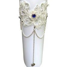 White Lace Leg Wedding Garter Belt Gift For Bride With Silver Chain  Ohm Charm