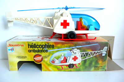 Hélicoptère à Friction JOUSTRA Ambulance 35 Cm - Occasion Avec Boîte D'origine - Jouet Vintage
