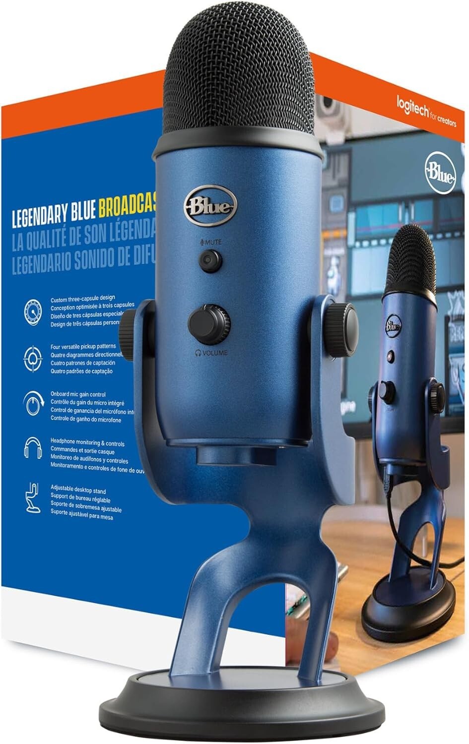 New Logitech Blue Yeti Premium MultiPattern USB Condenser Microphone - Blue