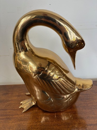 Ethan Allen Pair of Golden Geese Brass Statues 10LB+ each 23" & 12 1/2" Tall (M) - Picture 2 of 12