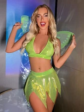 Fairy Tale Tinker Bell Tinkerbell Bra Top+ Skirt w/Wings Adult Halloween Costume