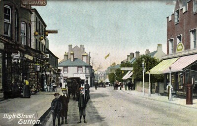 PC HIGH STREET SUTTON SURREY ENGLAND VINTAGE POSTKARTE (u1618)