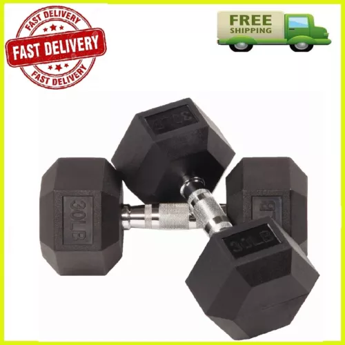 2 Pcs Rubber Hex Dumbbells 5/10/15/20/25/30/35/40/60/70/80/90/100 Lbs Pair Black