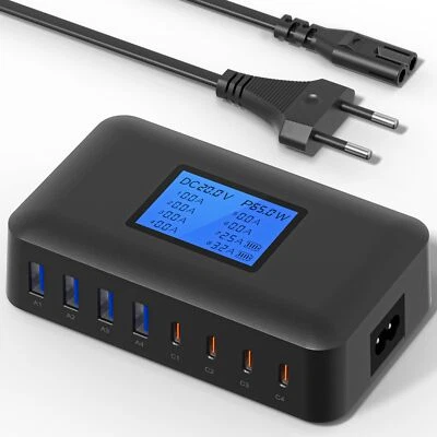 200W USB C Ladegerät Mehrfach – 8-Port USB C Netzteil USB Ladestation mit LCD... - Bild 1 von 4