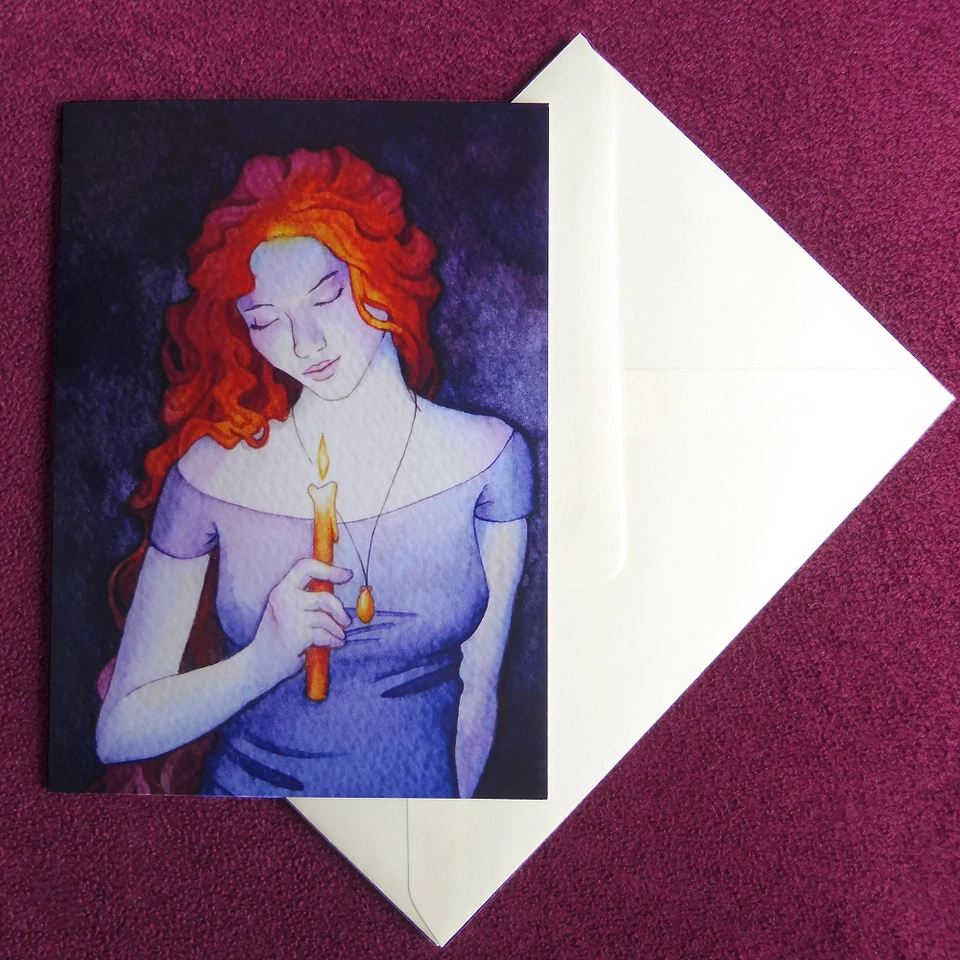 Niña con Vela A6 TARJETA DE FELICITACIÓN EN BLANCO San Valentín Pacífico Oscuro Romántico Amor Foto 2 de 3