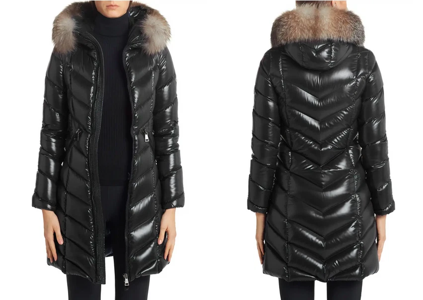 fulmarus quilted down puffer coat with removable genuine fox fur trim