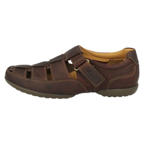 Herren Clarks Haken Und Schlaufe Leather Sandalen Weite Passform Lehnen Offen - Bild 7 von 10