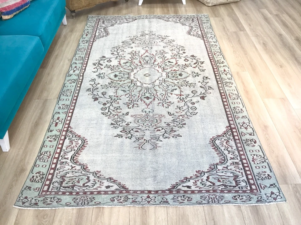 Alfombra floral, alfombra de lana natural, alfombra para sala de estar, alfombra hecha a mano, 5,8 x 9,2 pies Foto 3 de 4