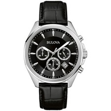 Bulova Men's Marine Star Quartz Chronograph Calendar Black Watch 43 MM 96B450