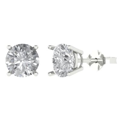 3,0 ct Rundschliff Ohrstecker Jubiläums Ohrringe 14k Weiß Massiv Gold Push Back
