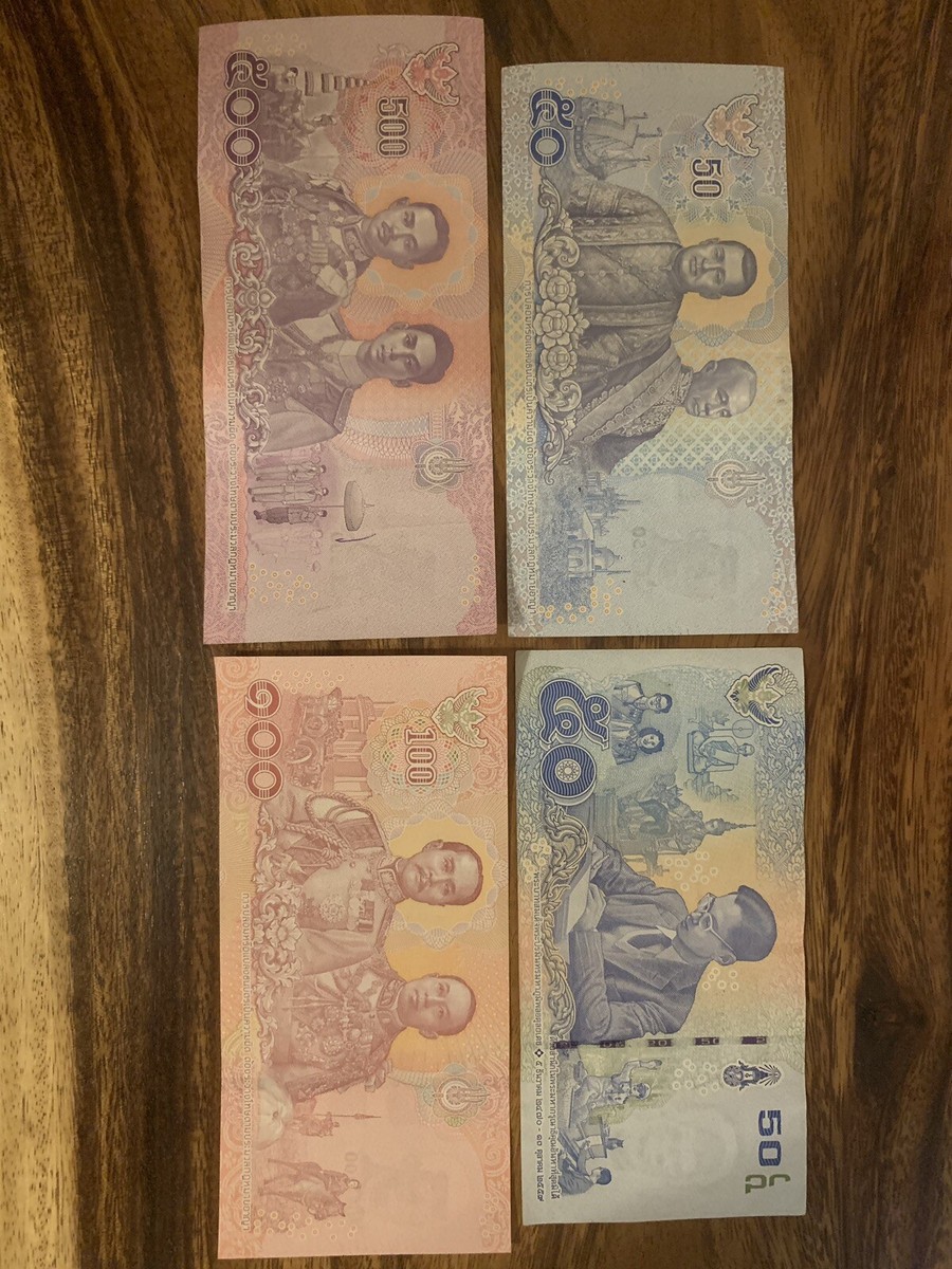 700 Thai Baht Total. 50 + 50 + 100 + 500 Thailand Circulated Banknotes .  Thai h | eBay