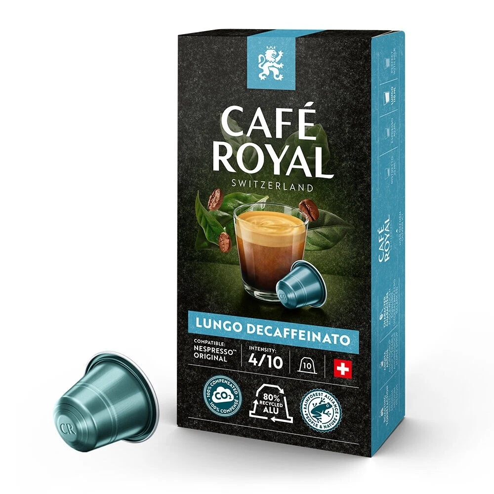 CAFE ROYAL of Switzerland LUNGO DECAF Coffee pods NESPRESSO 1 box/10 ct.