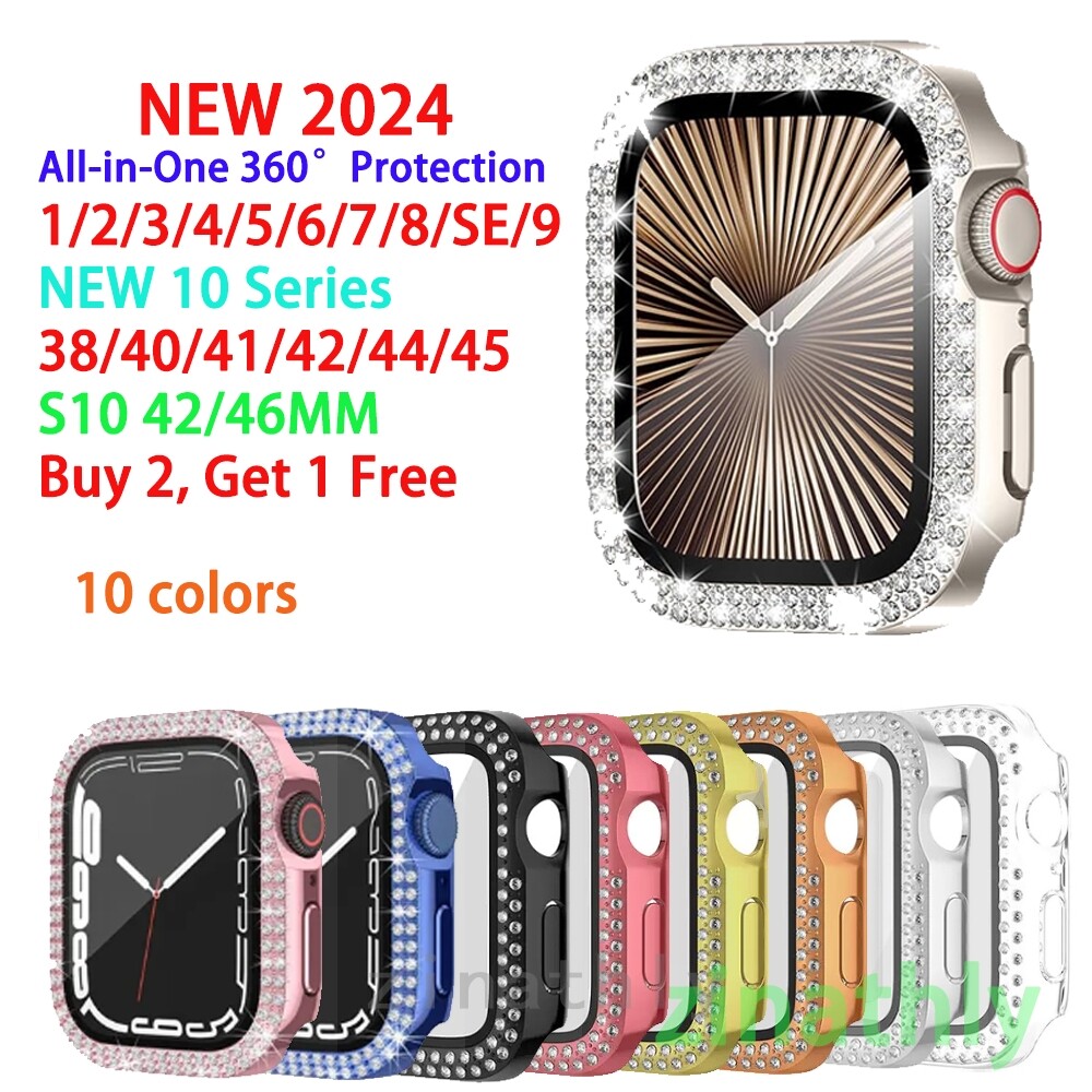 For Apple Watch Case Series 6/7/8/9/10 42/46mm Screen Full Protector Bling Cover
