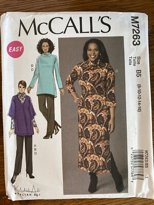 McCall's 7263 Size 8-16 Tunic Dress Pants Stretch Knit New Uncut M7263 Pattern