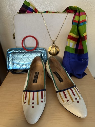 Vintage Accessories & Shoes Collection, Sz 8, Necklace, Bracelet, Scarf, Bag, #2 - Picture 24 of 24