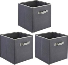 Storage Boxes Set of 3, Foldable Grey Storage Cubes 30x30x30cm with Handle