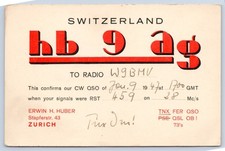 HB9AG Erwin H Huber: Zurich Switzerland QSL Ham Radio Card 1947