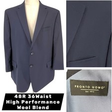 Pronto Uomo Mens 48 Regular Navy Blue Wool Blend 2 Button Blazer Sport Coat
