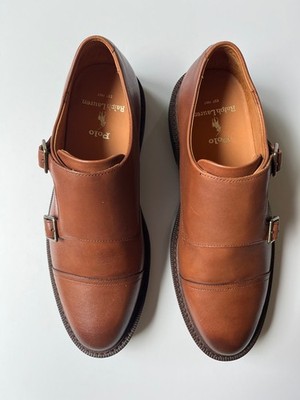 NEW Ralph Lauren Polo Asher Double Buckle Monk Strap Brown Leather Shoes 8.5D