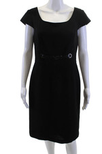 Tahari Womens Sheath Dress Black Square Neck Short Sleeve Knee Length Size 8