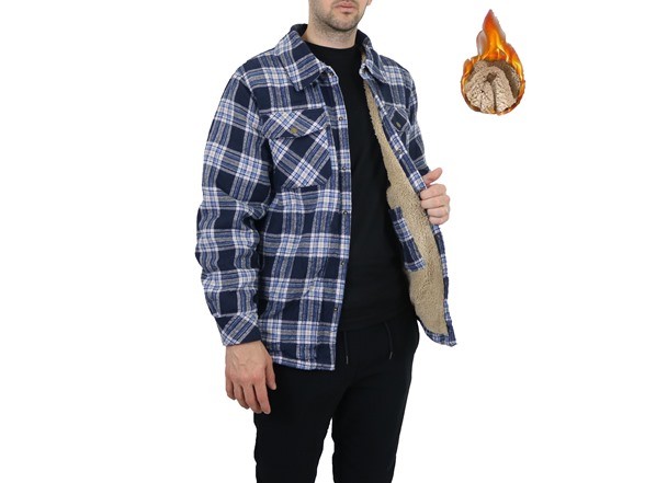 МУЖСКАЯ ФЛАНЕЛЕВАЯ КУРТКА-РУБАШКА НА ПОДКЛАДКЕ ИЗ ШЕРПА EURO JOY - РАЗМЕР: МУЖСКОЙ XL - ТЕМНО-СИНИЙ/БЕЛЫЙ