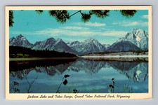 Grand Teton NP WY-Wyoming, Jackson Lake Teton Range, Vintage Postcard