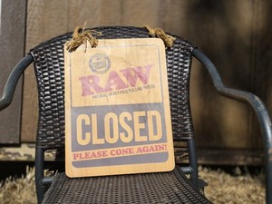 RAW wooden OPEN sign 16" long hardly used iconic red blah blah