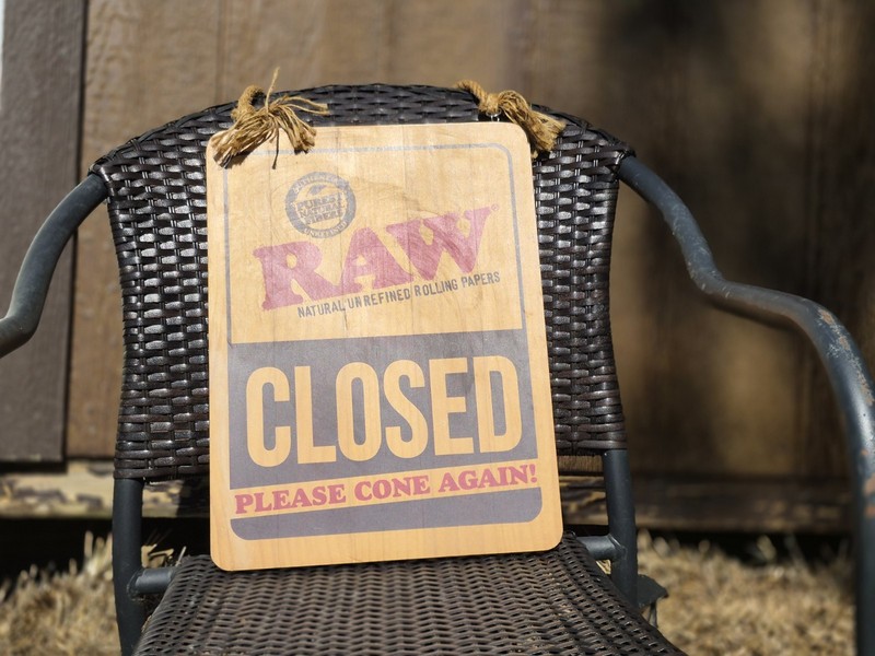 RAW wooden OPEN sign 16" long hardly used iconic red blah blah