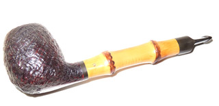 DUNHILL 6101 SHELL BRIAR PIPE W/ SUPER SANDBLAST & BAMBOO SHANK PIPESTUD