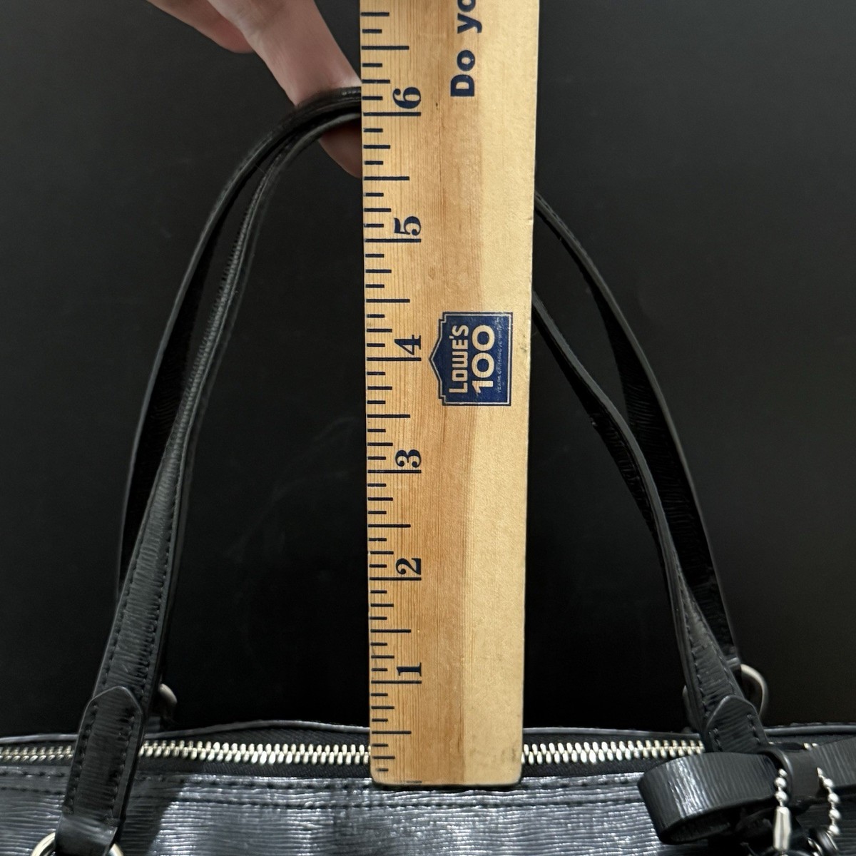 COACH 25062 Poppy East/West Black Textured Patent Leather Satchel