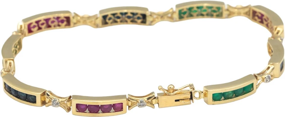 14k Yellow Gold 2.85CT Diamond Emerald Ruby Sapphire Fancy Line Bracelet - Image 3 of 4