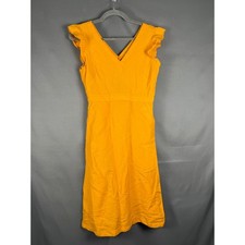 LOFT Midi Dress Women 2 Yellow Linen Blend Ruffle Sleeve Cutout Pocket