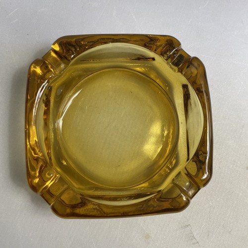 Vintage Chunky Amber Glass Cigarette Ashtray 4” - Picture 2 of 7