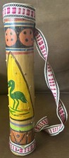 Mexican hand painted Bamboo rain stick w/ Insturment strap folk art Colorful