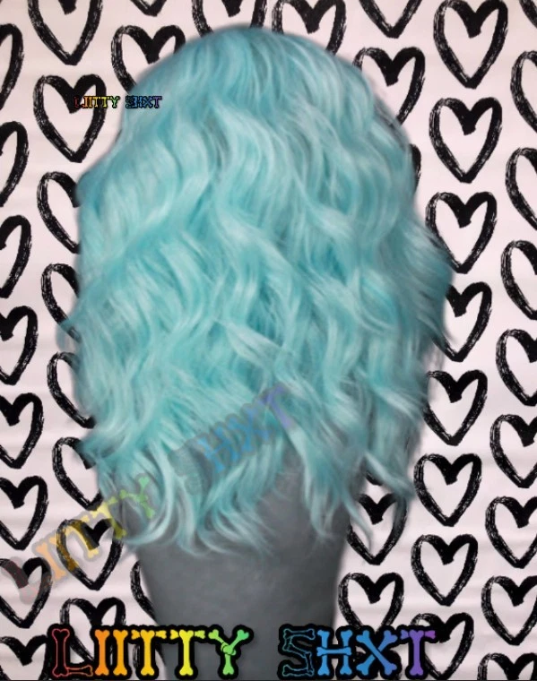 Peluca frontal de encaje 13x4 10 pulgadas 100 % cabello humano color personalizado (AZUL ALGODÓN DE AZÚCAR) Foto 3 de 4