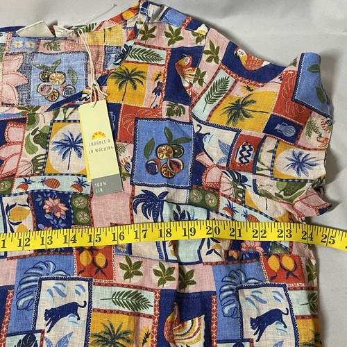 Top camicia C&C California Tropical 100% lino girocollo manica corta nuova con etichette taglia 1X - Foto 7 di 16