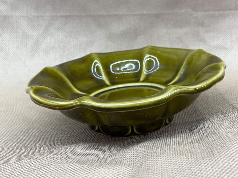 Mccoy Flower Shaped Pottery Ceramic Serving Dish Olive Green Bowl 7.5”
