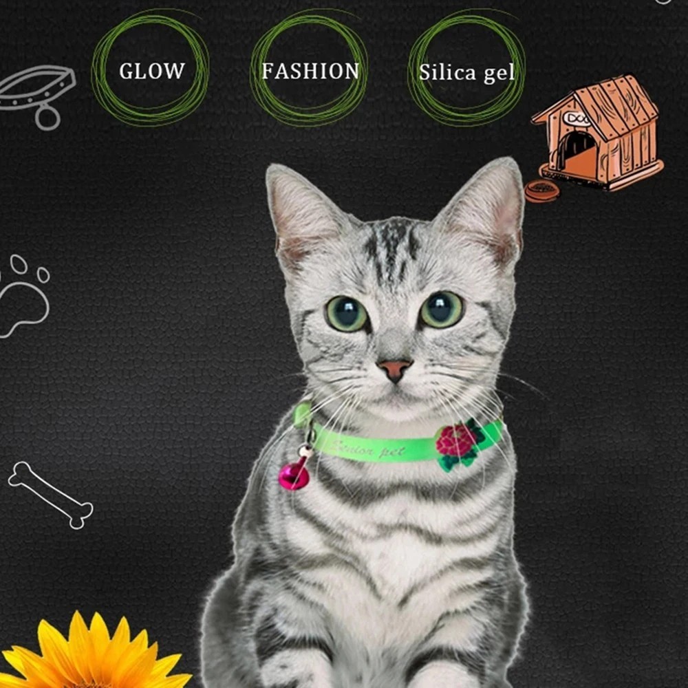 Collare per gatti Glow in Dark campana in silicone riflettente collare di sicurezza accessori per animali domestici foto 4