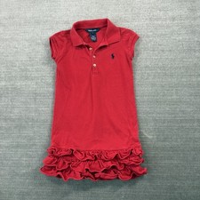 Ralph Lauren Girls 5 Red Polo Dress Embroidered Navy Pony Ruffle Skirt Preppy