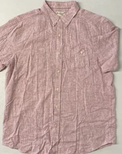 Weatherproof Vintage Mens Linen Blend Short Sleeve Woven Shirt RED Button Up XL