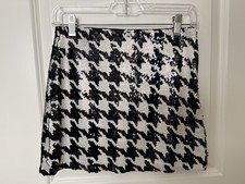 Zara Sequin Mini Skirt, Lined Side Zip Elastic Waist, Black  White, XS
