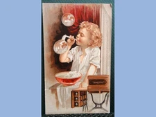 antique VICTORIAN TRADE CARD DOMESTIC SEWING MACHINE bubbles HIRAM CORNISH 