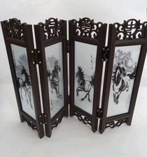 Home Decor Chinese Desktop Folding Screen 4 Running Horses Gift Box 